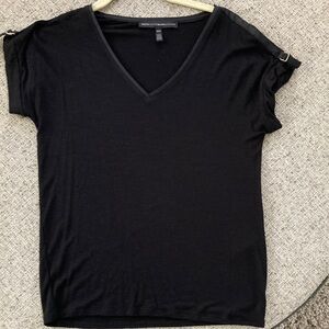 White House Black Market Black V-Neck Short Sleeve Top with Shoulder Tabs